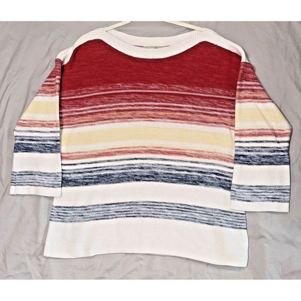 Brittany Black Women's Multicolor Striped Sweater XL 3/4 Sleeve 100% Cotton